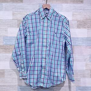 SOUTHERN MARSH Cotton Long Sleeve Sport Shirt Blue Green White Preppy Mens Small